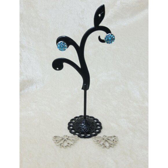 Vintage Blue Crystal Interchangeable Flower,Butterfly Earrings Jewelry Set - Picture 1 of 7